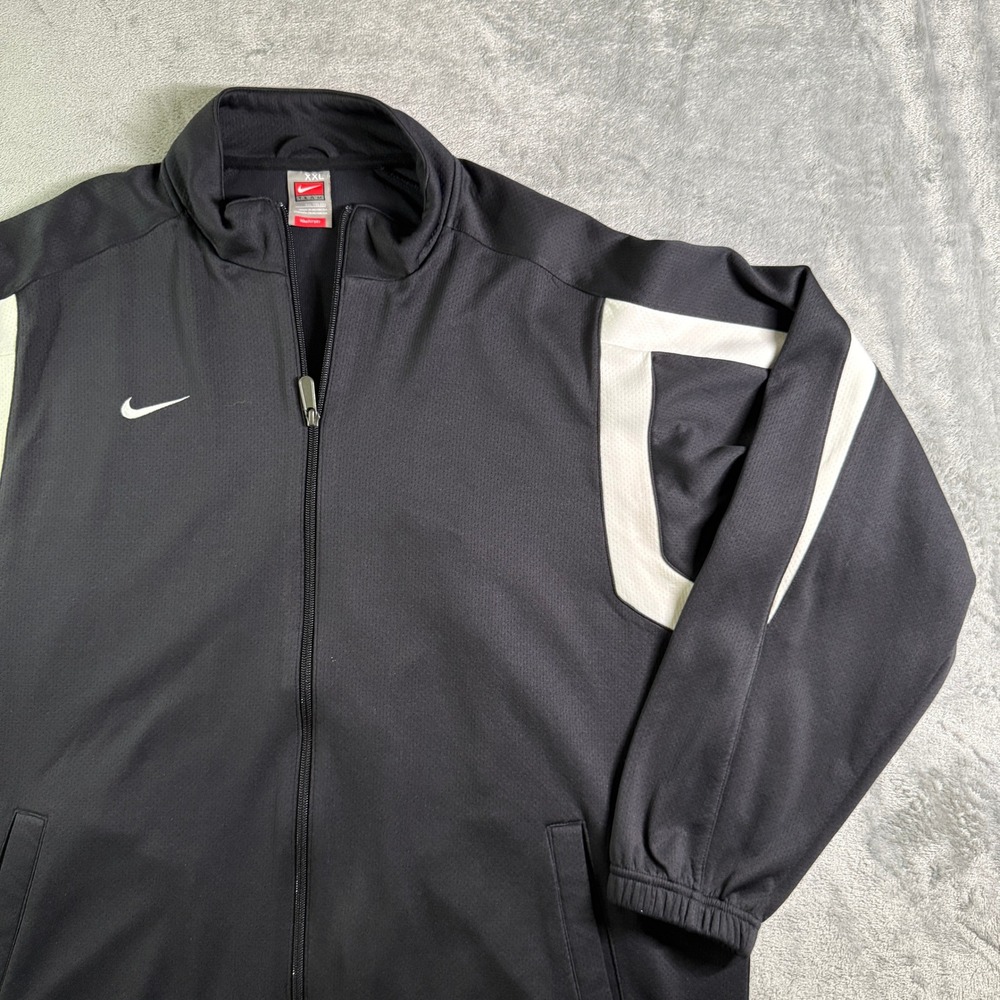 VTG Y2K Nike Team XXL Track Jacket Full Zip Black White Athletic Training Active